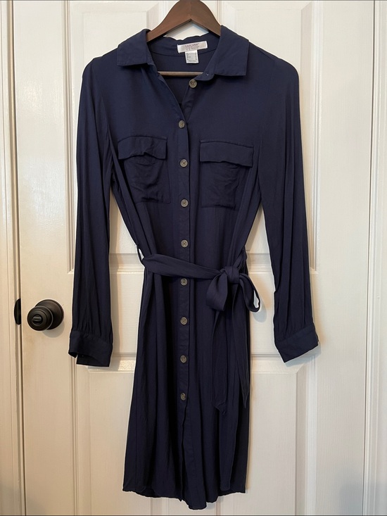 Lascana For Venus Dresses & Skirts - Navy Blue Utility Belted Button Front Shirt Dress in Sz. Small